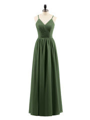 Open Back Chiffon Dress with V Neck-Olive Green