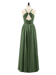 Open Back Chiffon Dress with V Neck-Olive Green Plus Size