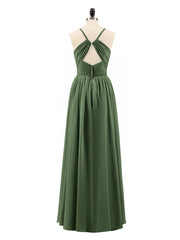 Open Back Chiffon Dress with V Neck-Olive Green