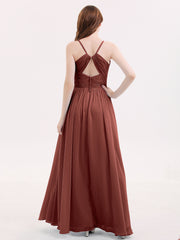 Open Back Chiffon Dress with V Neck-Terracotta