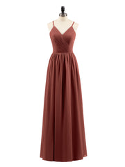 Open Back Chiffon Dress with V Neck-Terracotta Plus Size