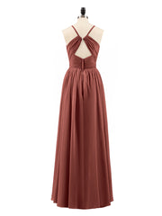 Open Back Chiffon Dress with V Neck-Terracotta Plus Size