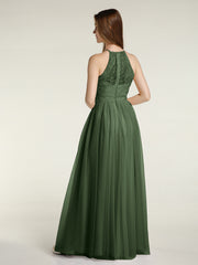 Lace Bodice and Tulle Skirt Long Dresses-Olive Green Plus Size
