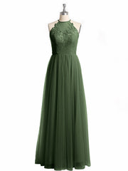 Lace Bodice and Tulle Skirt Long Dresses-Olive Green Plus Size