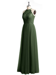Lace Bodice and Tulle Skirt Long Dresses-Olive Green