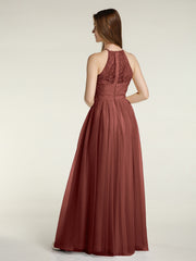 Lace Bodice and Tulle Skirt Long Dresses-Terracotta Plus Size