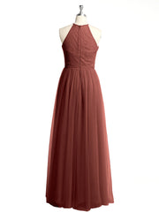 Lace Bodice and Tulle Skirt Long Dresses-Terracotta Plus Size