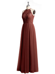 Lace Bodice and Tulle Skirt Long Dresses-Terracotta