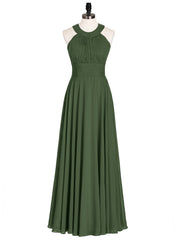 Halter Neck Open Back Chiffon Bridesmaid Dress-Olive Green Plus Size