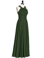 Halter Neck Open Back Chiffon Bridesmaid Dress-Olive Green Plus Size