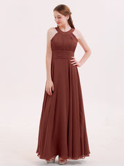 Halter Neck Open Back Chiffon Bridesmaid Dress-Terracotta Plus Size