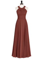 Halter Neck Open Back Chiffon Bridesmaid Dress-Terracotta Plus Size