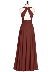 Halter Neck Open Back Chiffon Bridesmaid Dress-Terracotta Plus Size