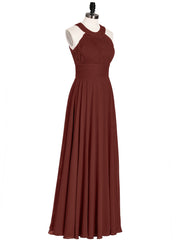 Halter Neck Open Back Chiffon Bridesmaid Dress-Terracotta Plus Size