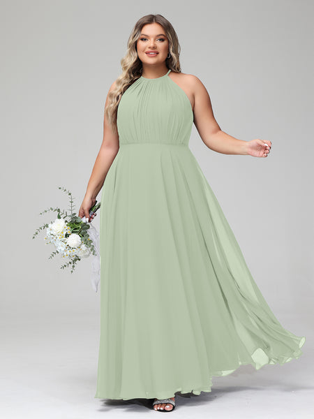 BABARONI Halter Neck Chiffon Maxi Dress with Circle Skirt-Dusty Sage Plus size, Dusty Sage / US18 BABARONI Halter Neck Chiffon Maxi Dress with Circle Skirt-Dusty Sage Plus size, Dusty Sage / US18