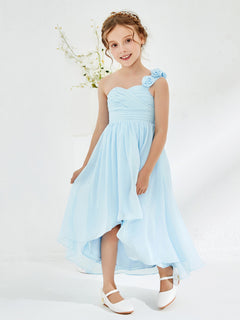 One Flower Shoulder Asymmetrical Junior Bridesmaid Dresses Watermelon