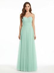 Strapless Sweetheart Neck Tulle Dresses with Bow-Mint Green