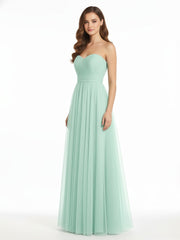 Strapless Sweetheart Neck Tulle Dresses with Bow-Mint Green