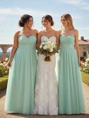 Strapless Sweetheart Neck Tulle Dresses with Bow-Mint Green