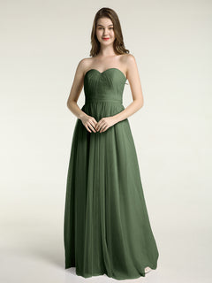 Strapless Sweetheart Neck Tulle Dresses with Bow-Olive Green