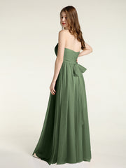 Strapless Sweetheart Neck Tulle Dresses with Bow-Olive Green Plus Size