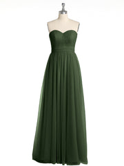 Strapless Sweetheart Neck Tulle Dresses with Bow-Olive Green