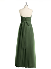 Strapless Sweetheart Neck Tulle Dresses with Bow-Olive Green