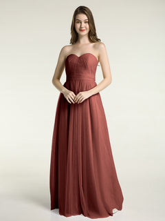 Strapless Sweetheart Neck Tulle Dresses with Bow-Terracotta