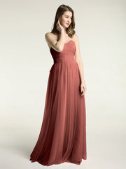 Strapless Sweetheart Neck Tulle Dresses with Bow-Terracotta Plus Size