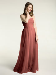 Strapless Sweetheart Neck Tulle Dresses with Bow-Terracotta