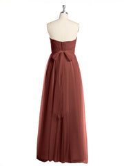 Strapless Sweetheart Neck Tulle Dresses with Bow-Terracotta Plus Size