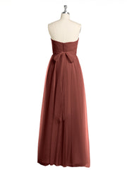 Strapless Sweetheart Neck Tulle Dresses with Bow-Terracotta