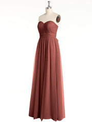 Strapless Sweetheart Neck Tulle Dresses with Bow-Terracotta