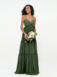 Empire Chiffon Tiered Skirt Max Bohemian Dresses-Olive Green