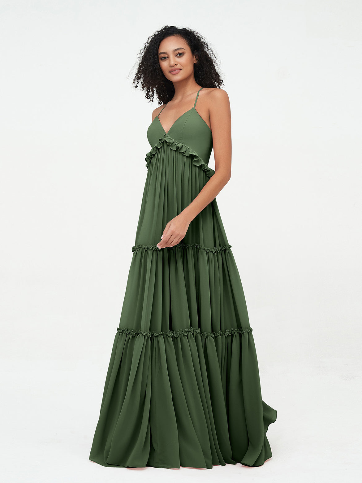 green emerald velvet dress Zapaka Women Olive Long Bridesmaid Dress A-Line Sleeveless Wedding Guest Dress, Olive / US26W