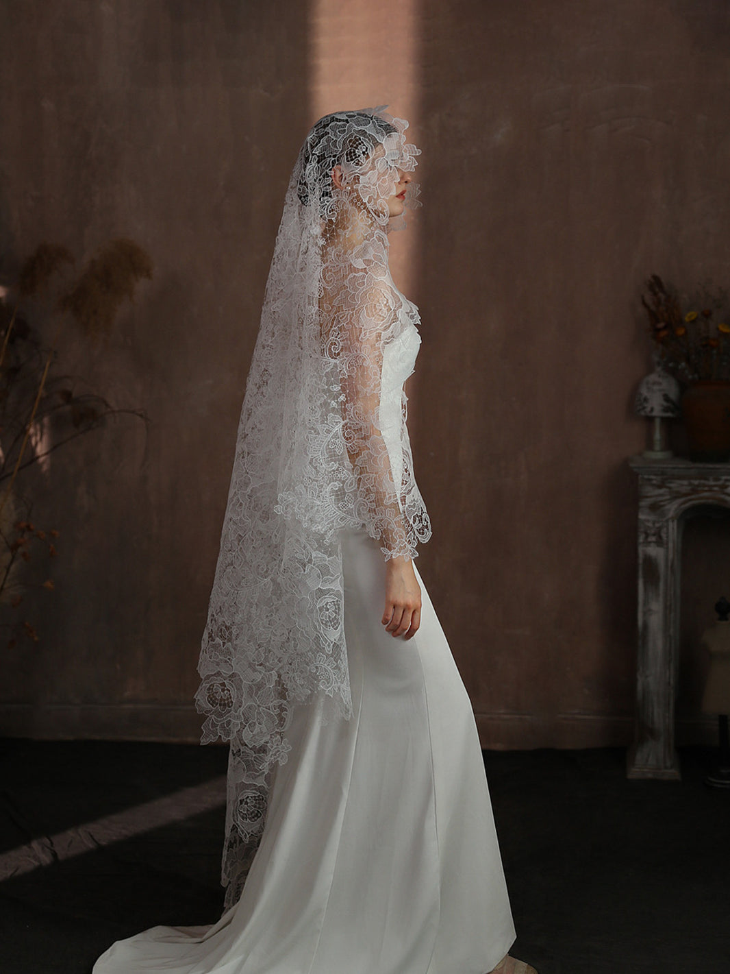 lace wedding dress and veil One Layer Ivory Lace Bridal Wedding Veil – BABARONI