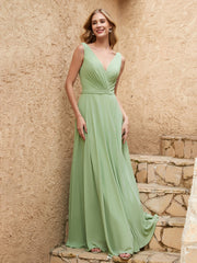 V Neckline Chiffon Bridesmaid Dresses Dusty Sage