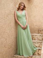 V Neckline Chiffon Bridesmaid Dresses Dusty Sage