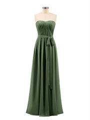 Chiffon Strapless Bridesmaid Gown with Sash-Olive Green Plus Size