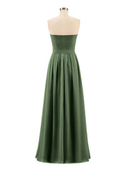 Chiffon Strapless Bridesmaid Gown with Sash-Olive Green Plus Size