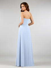 Chiffon Strapless Bridesmaid Gown with Sash-Sky Blue Plus Size