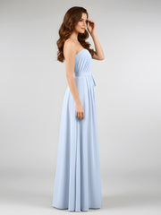 Chiffon Strapless Bridesmaid Gown with Sash-Sky Blue Plus Size