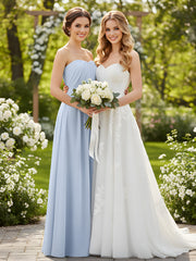 Chiffon Strapless Bridesmaid Gown with Sash-Sky Blue Plus Size