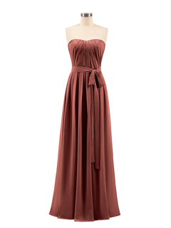 Chiffon Strapless Bridesmaid Gown with Sash-Terracotta