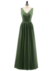 Lace and Chiffon Dresses with Open Back-Olive Green