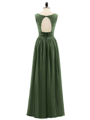 Lace and Chiffon Dresses with Open Back-Olive Green