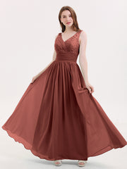 Lace and Chiffon Dresses with Open Back-Terracotta Plus Size