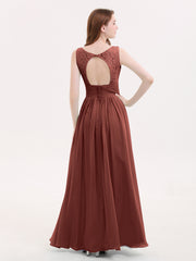 Lace and Chiffon Dresses with Open Back-Terracotta Plus Size