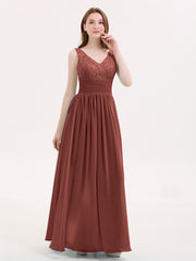 Lace and Chiffon Dresses with Open Back-Terracotta