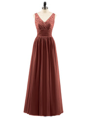 Lace and Chiffon Dresses with Open Back-Terracotta